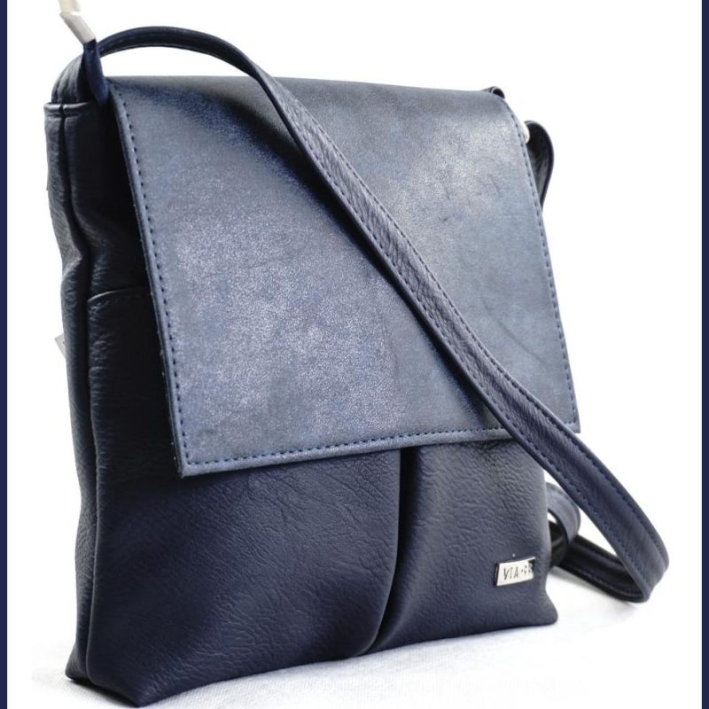 VIA55 elegáns női keresztpántos áthajtós táska, rostbőr, kék nagymeretunoitaska-hu b