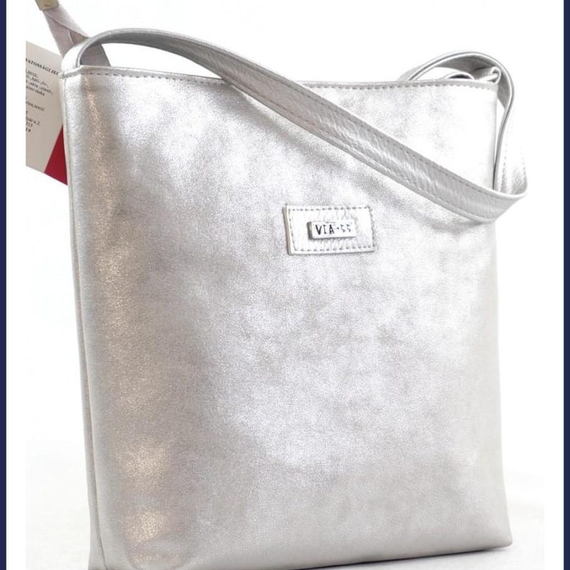 VIA55 női egyszerű női keresztpántos táska, rostbőr, ezüst nagymeretunoitaska-hu b