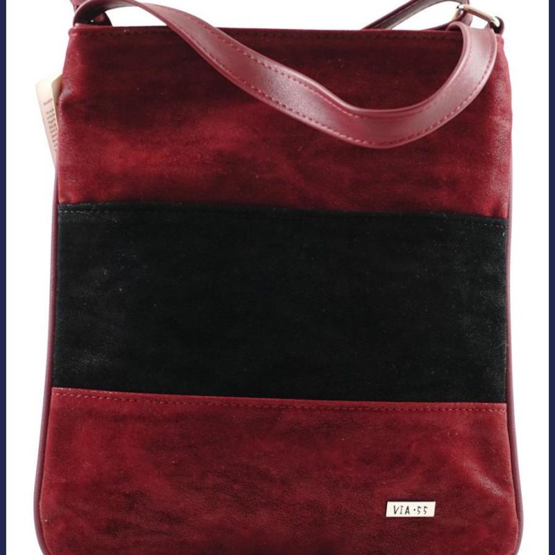 VIA55 női keresztpántos táska 3 sávval, rostbőr, vörös nagymeretunoitaska.hu a