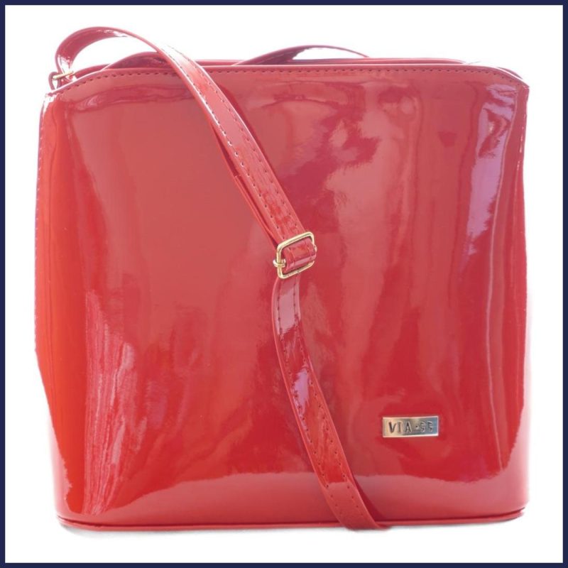 VIA55 elegáns női kis keresztpántos táska merev fazonban, rostbőr, piros nagymeretunoitaska.hu a