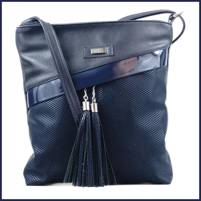VIA55 női keresztpántos táska ferde zsebbel, rostbőr, kék nagymeretunoitaska.hu a