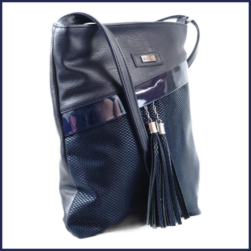 VIA55 női keresztpántos táska ferde zsebbel, rostbőr, kék nagymeretunoitaska-hu b