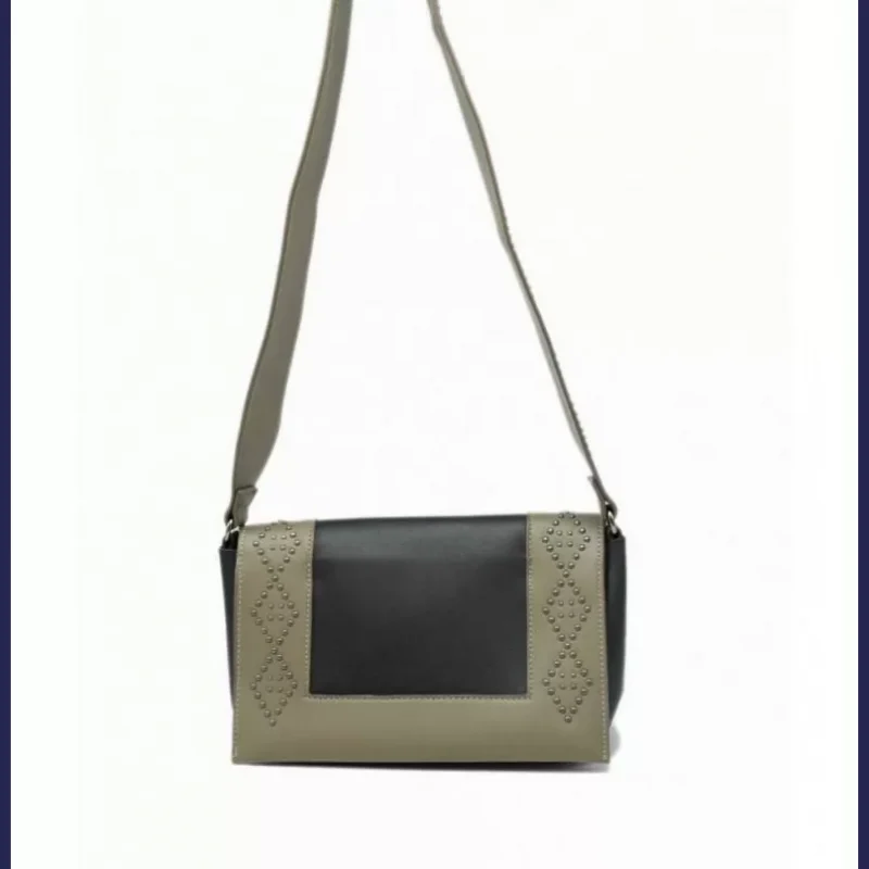 Női keresztpántos táska, geometrikus díszítéssel, műbőr, zöld/fekete nagymeretunoitaska-hu 3