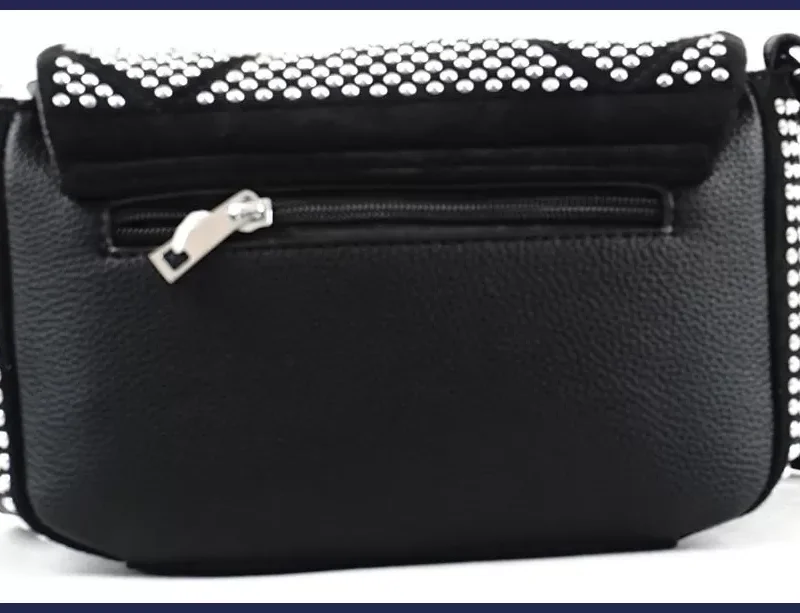 Női kisméretű keresztpántos táska strasszokkal, műbőr, fekete nagymeretunoitaska-hu 3