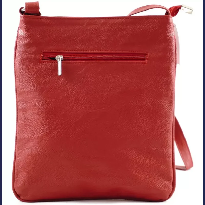 VIA55 női keresztpántos kistáska elöl széles zsebbel, rostbőr, vörös nagymeretunoitaska-hu 3
