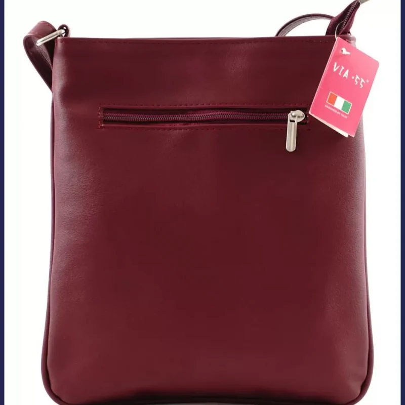 VIA55 női keresztpántos táska 3 sávval, rostbőr, vörös nagymeretunoitaska-hu 3