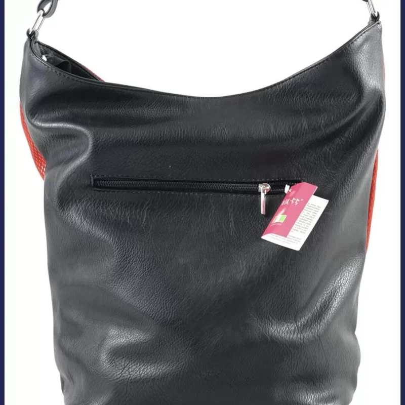 VIA55 válltáska, elején rizsszem mintás velúr anyagú, fekete-piros nagymeretunoitaska-hu 3